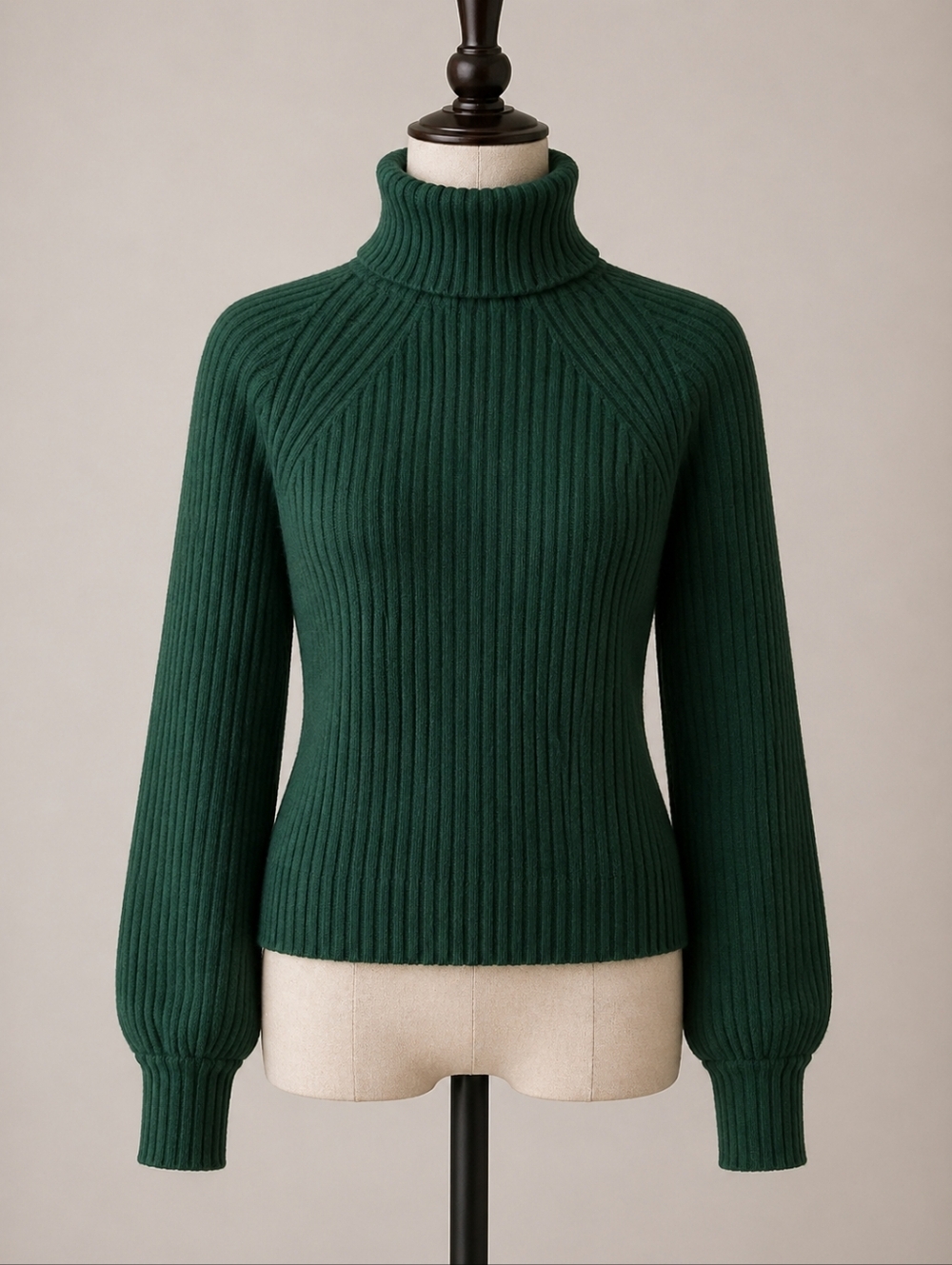 Turtleneck Ribbed Sweater - Forest Green